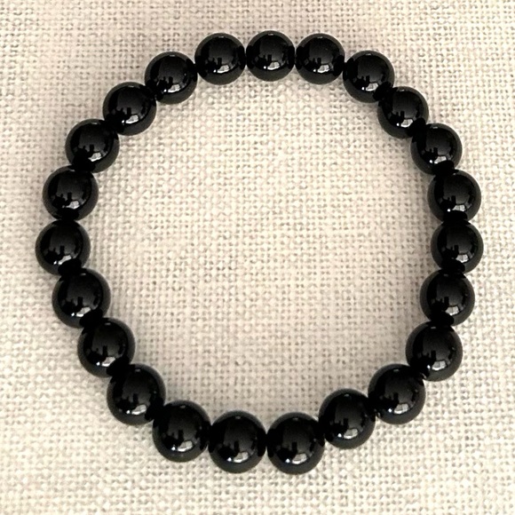 Natural Crystal Black Obsidian 8mm Gemstone Stretch Bracelet 7” - Picture 1 of 4